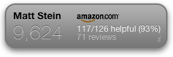 Screenshot of the Amazon.com reviewer widget for the Mac OSX Dashboard; rank, helpful votes, number of reviews