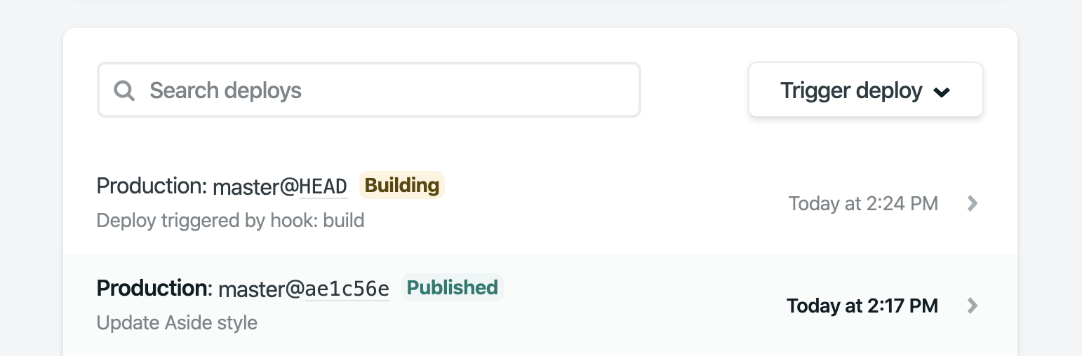 screenshot of the Netlify control panel building the master branch in production